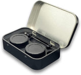 Portable Stainless Steel Tin Box With Two 5ml Wax Silicone Containers (3.9 X 2.4 X 0.9inch)and a Matching Stainless Steel Spoons (Black)
