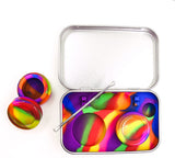 Portable Stainless Steel Tin Box With Two 5ml Wax Silicone Containers (3.9 X 2.4 X 0.9inch)and a Matching Stainless Steel Spoons (Black)