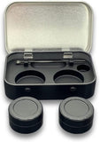 Portable Stainless Steel Tin Box With Two 5ml Wax Silicone Containers (3.9 X 2.4 X 0.9inch)and a Matching Stainless Steel Spoons (Black)