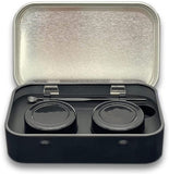 Portable Stainless Steel Tin Box With Two 5ml Wax Silicone Containers (3.9 X 2.4 X 0.9inch)and a Matching Stainless Steel Spoons (Black)