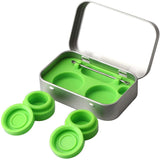 Portable Stainless Steel Tin Box With Two 5ml Wax Silicone Containers (3.9 X 2.4 X 0.9inch)and a Matching Stainless Steel Spoons (Green)