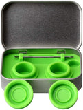 Portable Stainless Steel Tin Box With Two 5ml Wax Silicone Containers (3.9 X 2.4 X 0.9inch)and a Matching Stainless Steel Spoons (Green)