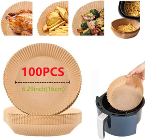 SZVPDKJ Air Fryer Disposable Paper Liner，100 PCS Air Fryer Disposable Paper Liners, Food Grade Parchment Paper, Non-Stick Air Fryer Greaseproof Paper for Frying, Baking, Cooking, (6.29 inches)